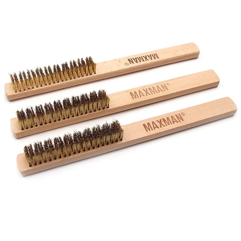 Bàn chải đồng thau MAXMAN 3 chiếc, Bàn chải dây lông bằng đồng mềm để làm sạch rỉ sét kim loại, mối 