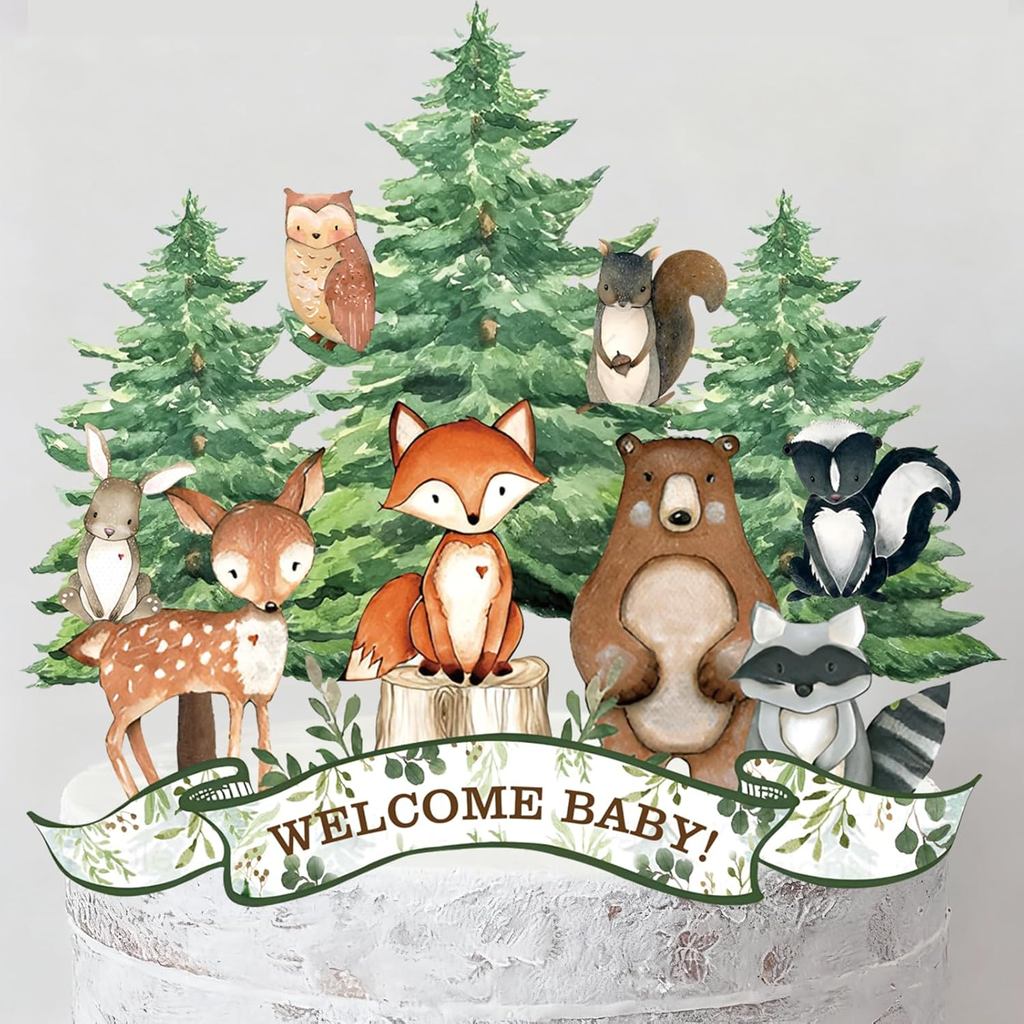 Woodland Bánh Topper: Woodland Bé Tắm Bánh Topper Động Vật Trang Trí Bánh Woodland Cho Bé Đồ Trang T