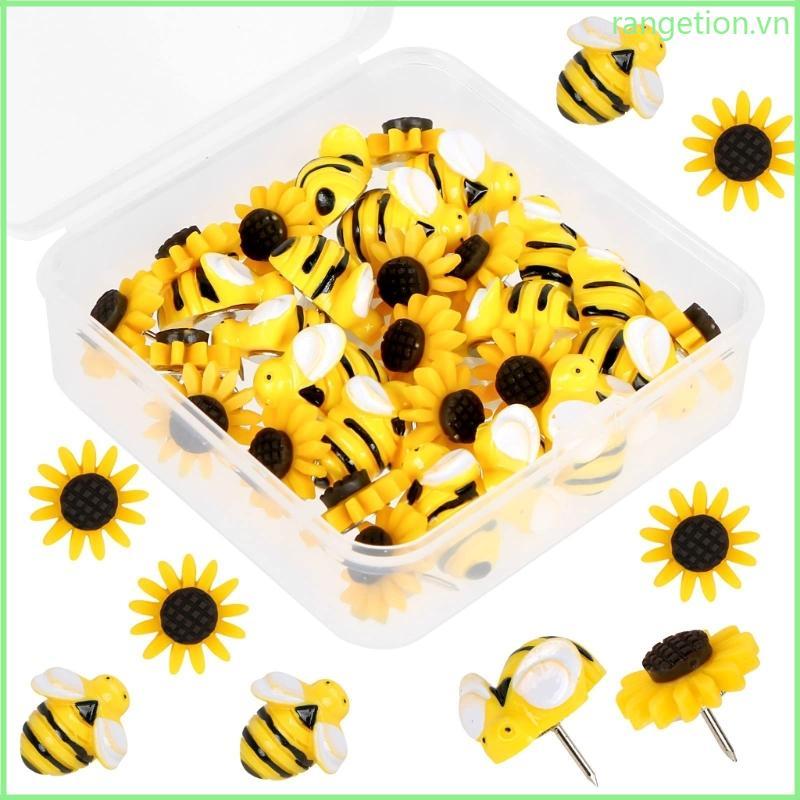 RAN 30 Chiếc Hoa Hướng Dương Ong Đẩy Chân Ngón Tay Cái Kẹp Trang Trí Dễ Thương Đẩy Chân Nút Chai Ban