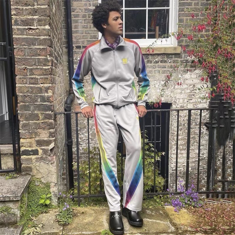 CHUK NEEDLES AWGE Joint Name ASAP ROCKY Rainbow Ribbon Casual Jacket and Sports Pants Set for Men