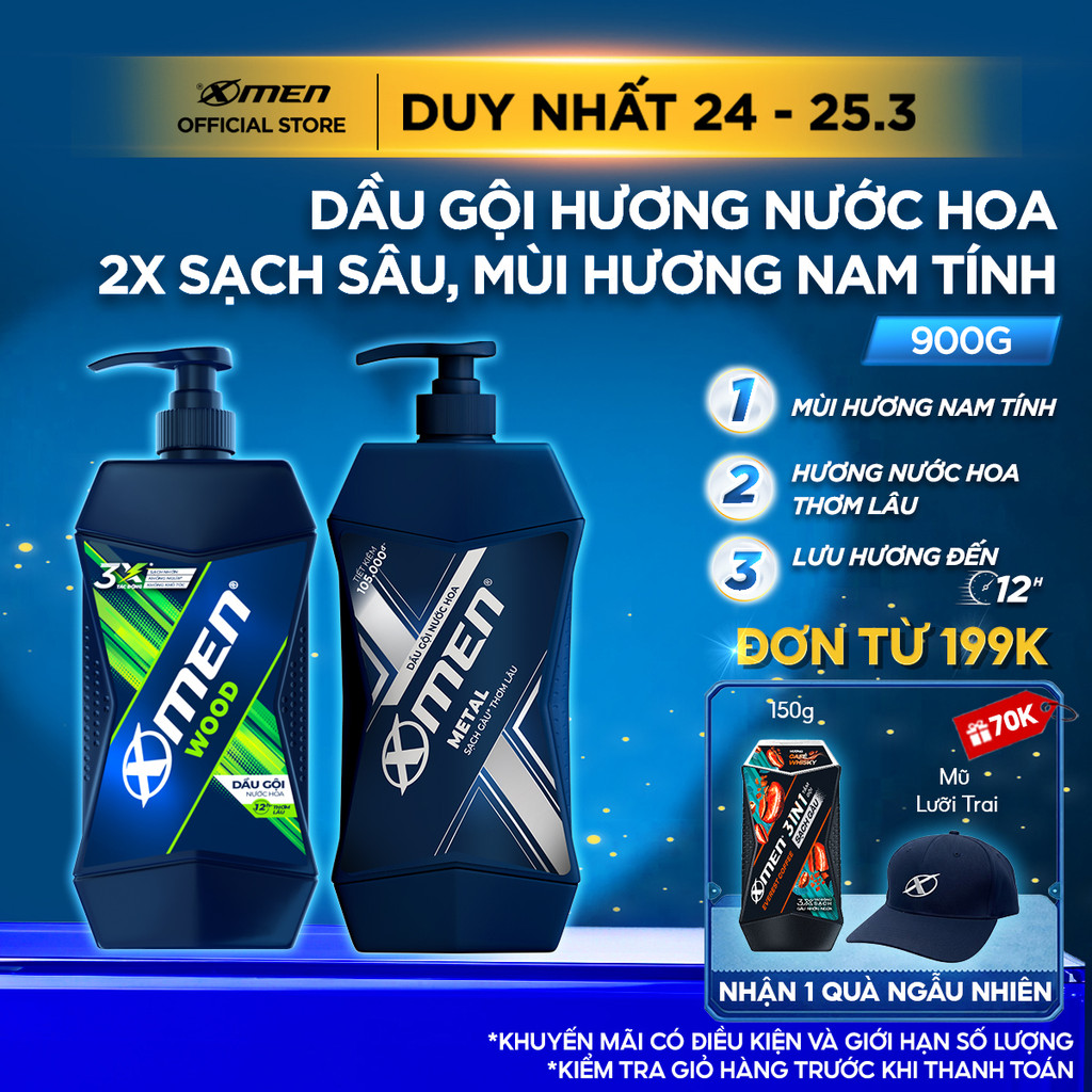 [Dung Tích Lớn] Dầu Gội Nam Xmen 900g Wood/Fire/Metal - Dung Tích Lớn, Mùi Hương Nam Tính 2X Sạch Sâu