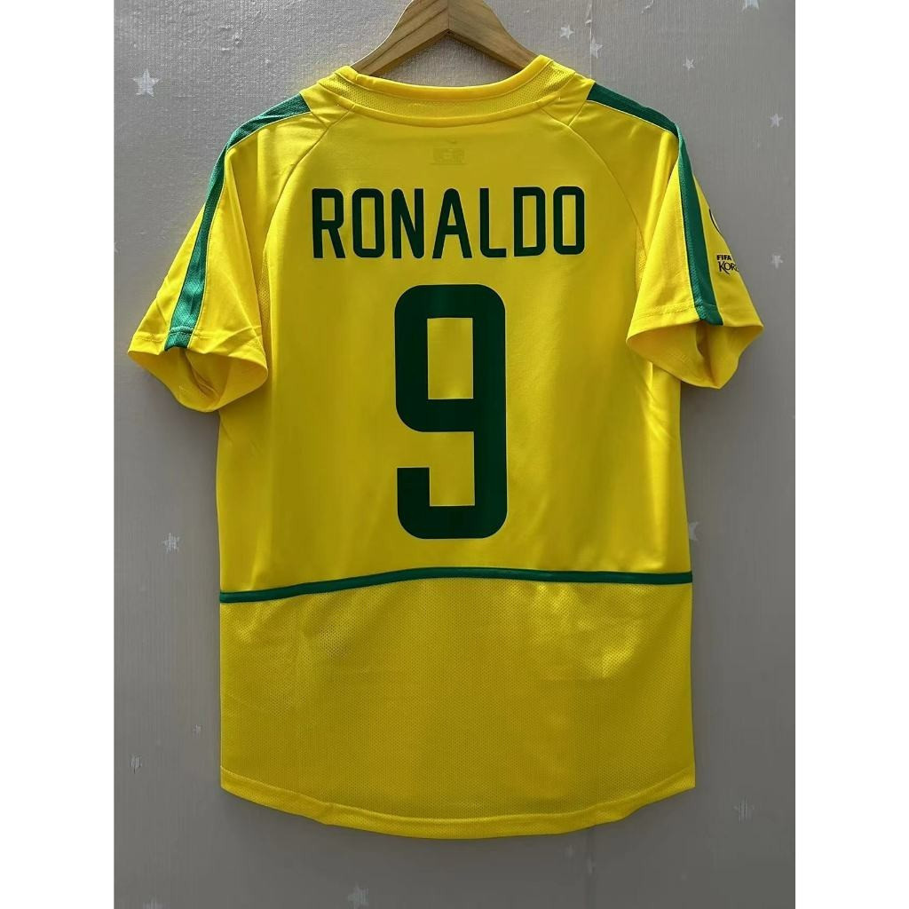 Áo thun bóng đá retro Brazil 2002 RONALDINHO chất lượng cao, hàng đầu, có thể tùy chỉnh tên RONALDO 
