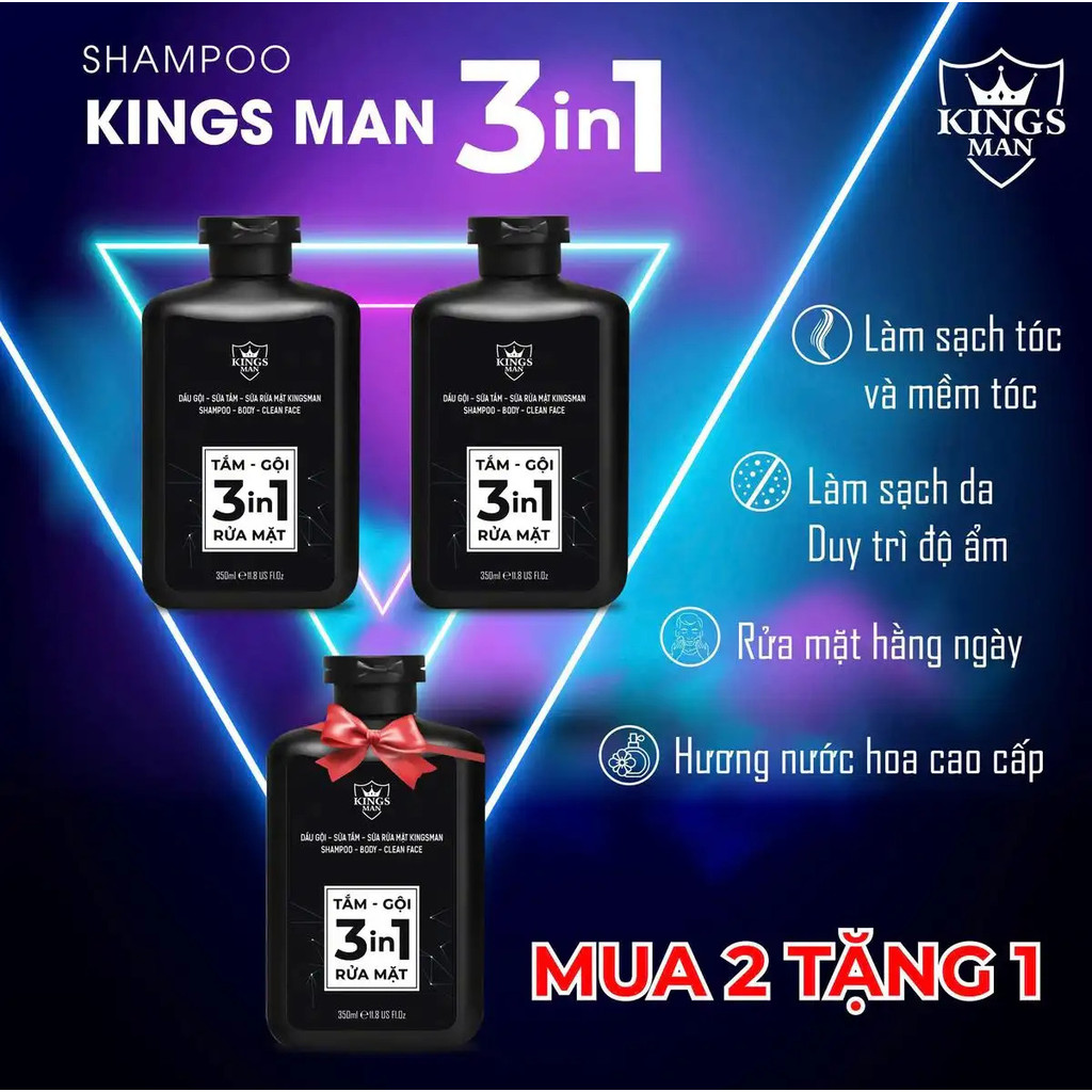 (MUA 2 TẶNG 1) Combo 3 Chai Kingsman - Dầu Gội, Sữa Tắm, Hương Thơm Lâu Dài Cho Nam 3in1 Dầu Gội Kin