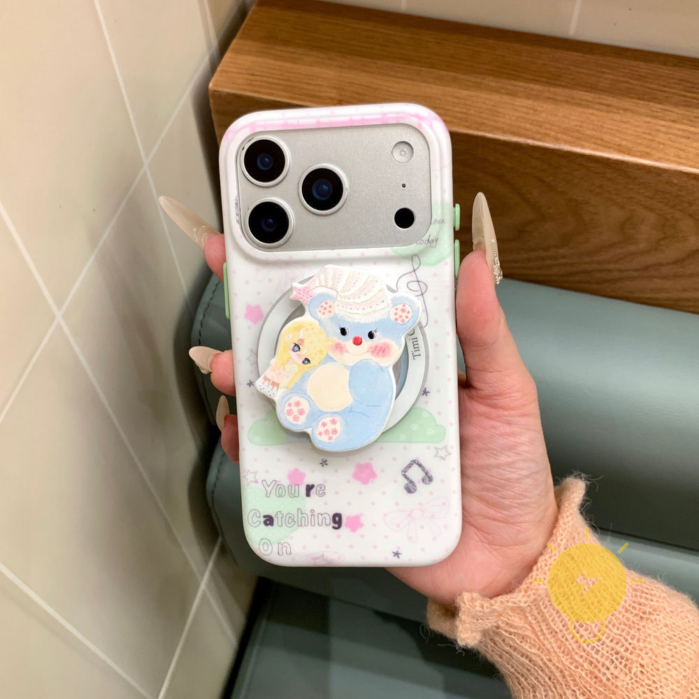 Phone Case For iPhone 17 Pro Max 16 15 with Griptok TPU Magnetic Bear Girl Draw House Aesthetic Kore