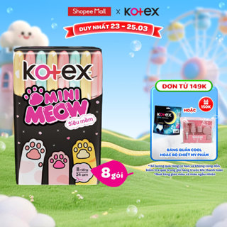 [Live Độc Quyền] Lốc 8 Băng vệ sinh Kotex MiniMeow Siêu mềm siêu mỏng cánh 8 miếng
