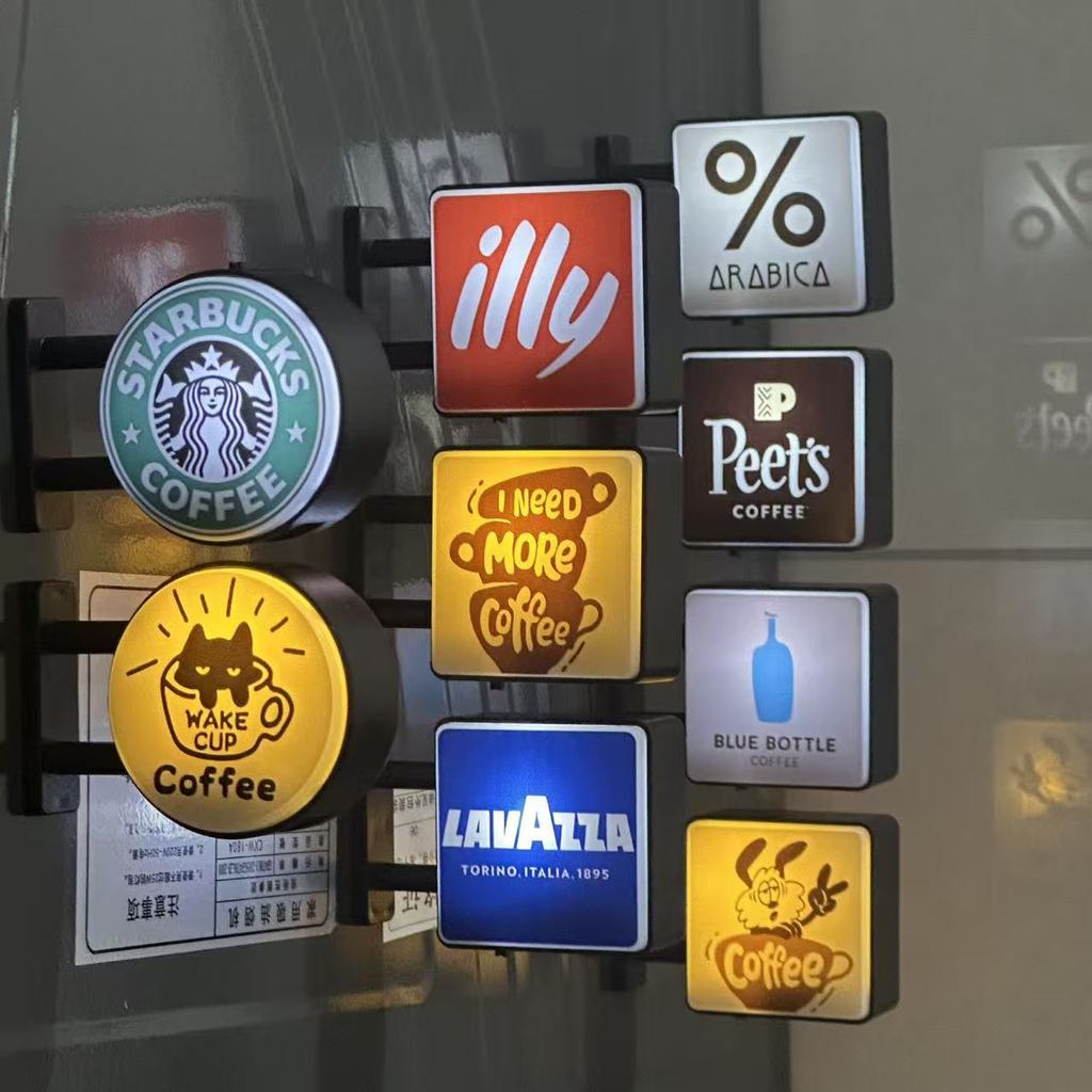 Popular~Luminous sign refrigerator magnet, magnetic light box, coffee-themed, healing atmosphere, mi