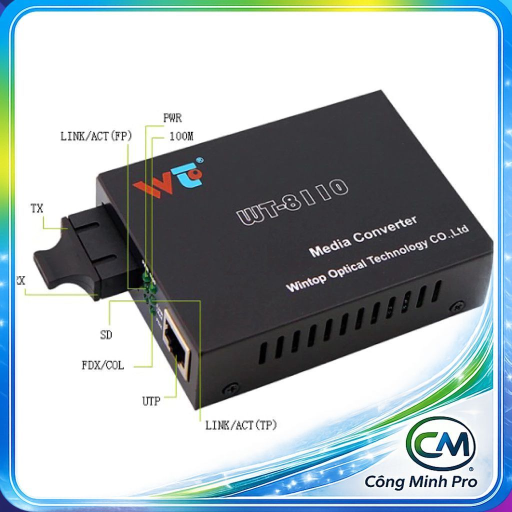 Converter Quang Wintop WT-8110 1 Sợi, Chuyển Quang Sang LAN, Media Converter Ổn Định