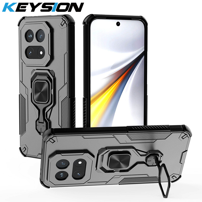 Ốp Lưng Chống Sốc KEYSION Cho IQOO 15 5G Silicon Mềm + PC Thẳng Đứng Kim Loại Sống Nhẫn Đứng Ốp lưng