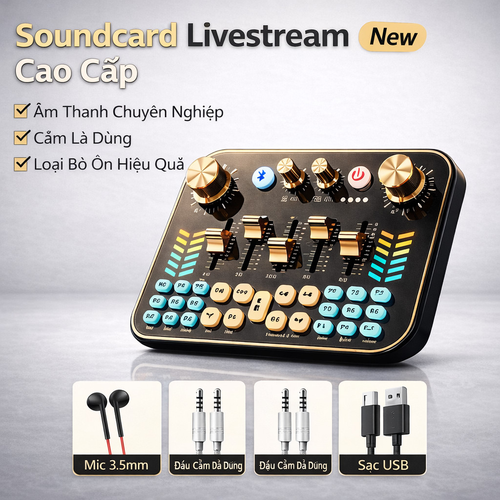Soundcard Livestream Cao Cấp, Card Âm Thanh Thu Âm, Mixer Karaoke, Soundcard Audio Interface, Soundc