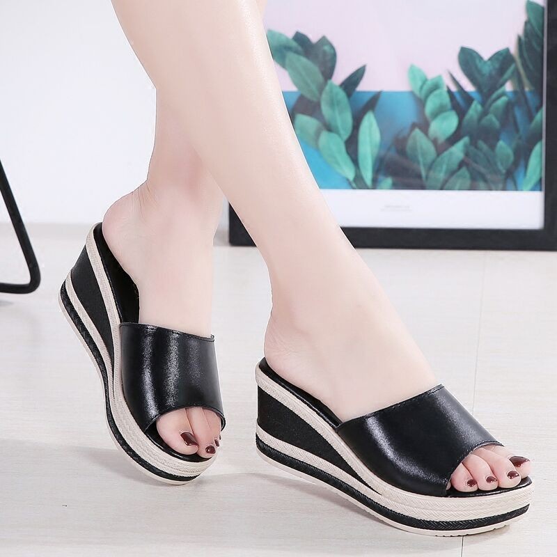 Xăng đan Dép Dép Nữ 2 Màu Thời Trang Peep Toe Wedge Sandals
