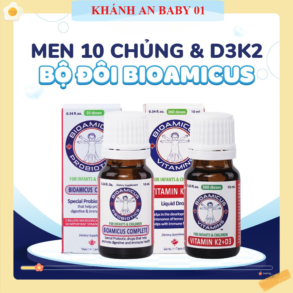 Bộ Đôi Men 10 Chủng & D3K2 Cho Bé - BioAmicus Complete 10 Chủng & BioAmicus Vitamin K2 & D3