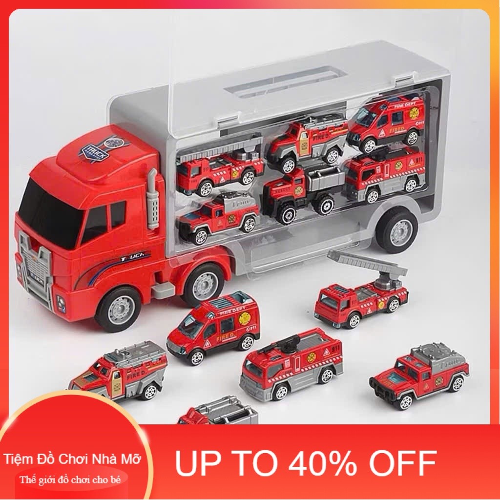 Bộ Xe Container Đồ Chơi Kèm Nhiều Xe Mô Hình Kim Loại Diecast Cho Bé