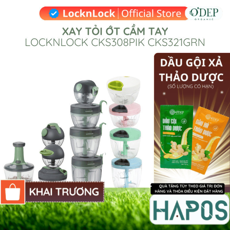 Máy xay tỏi ớt mini cầm tay LocknLock CKS308PIK CKS309GRN CKS321GRN lưỡi xay bén dễ vệ sinh - HAPOS 