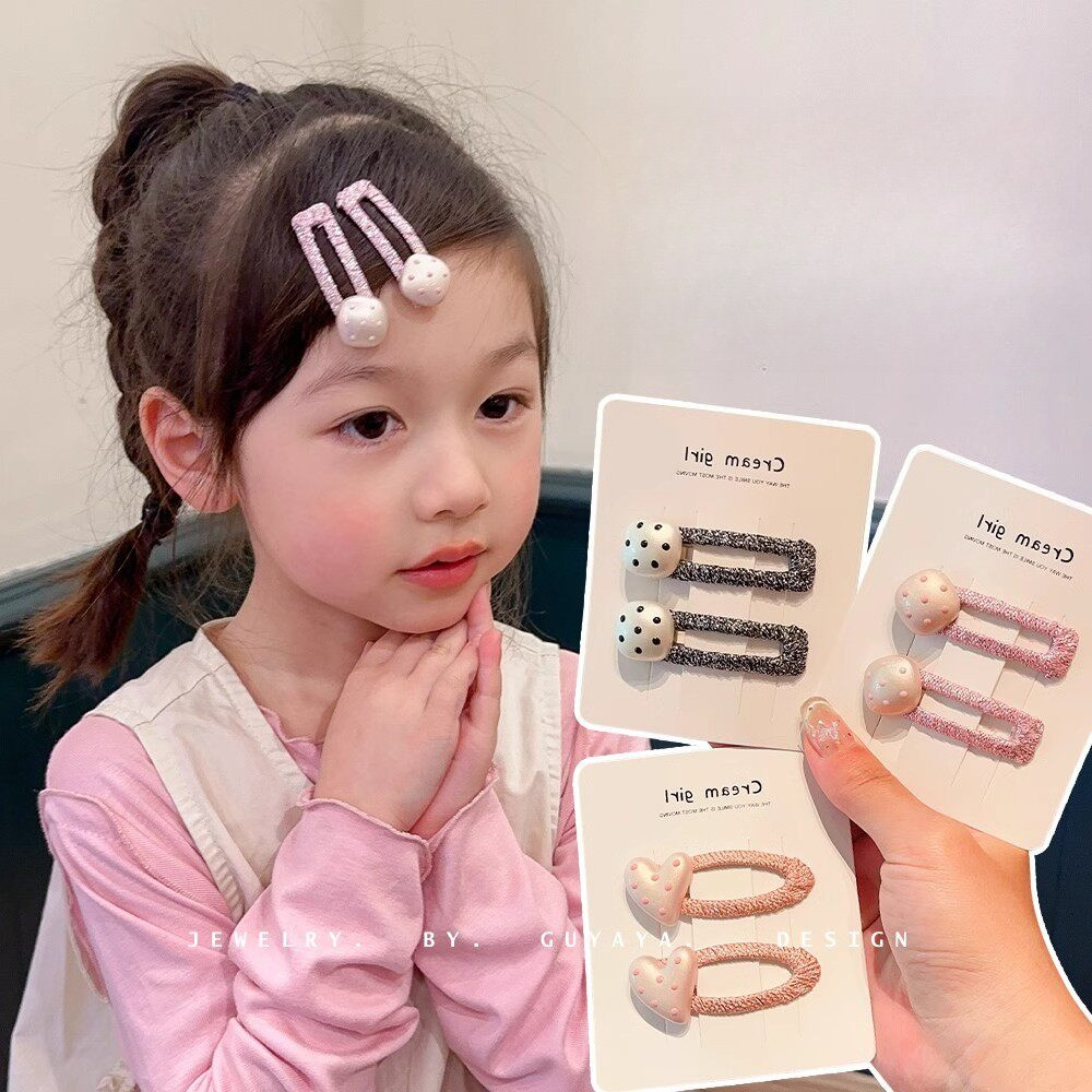 Kẹp tóc hình trái tim & chấm bi dễ thương dành cho trẻ em, Kẹp tóc không có rốn nhẹ nhàng cho bé gái