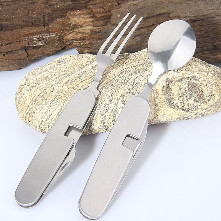 New Product#Outdoor Camping Tableware Stainless Steel Folding Spoon Portable Multifunctional Combina