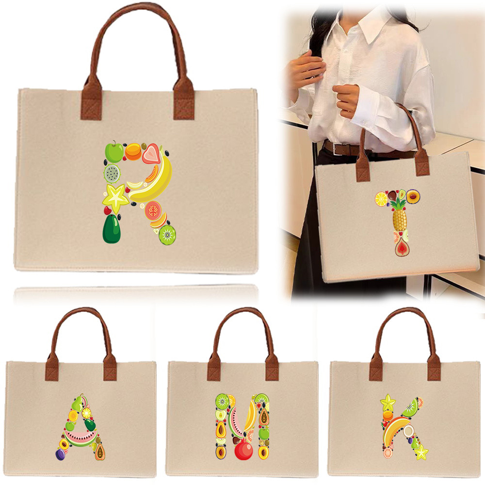 【Lowest price】 Felt tote bag Exquisite print In stock Thickened Commuter shopping bag Large felt tot