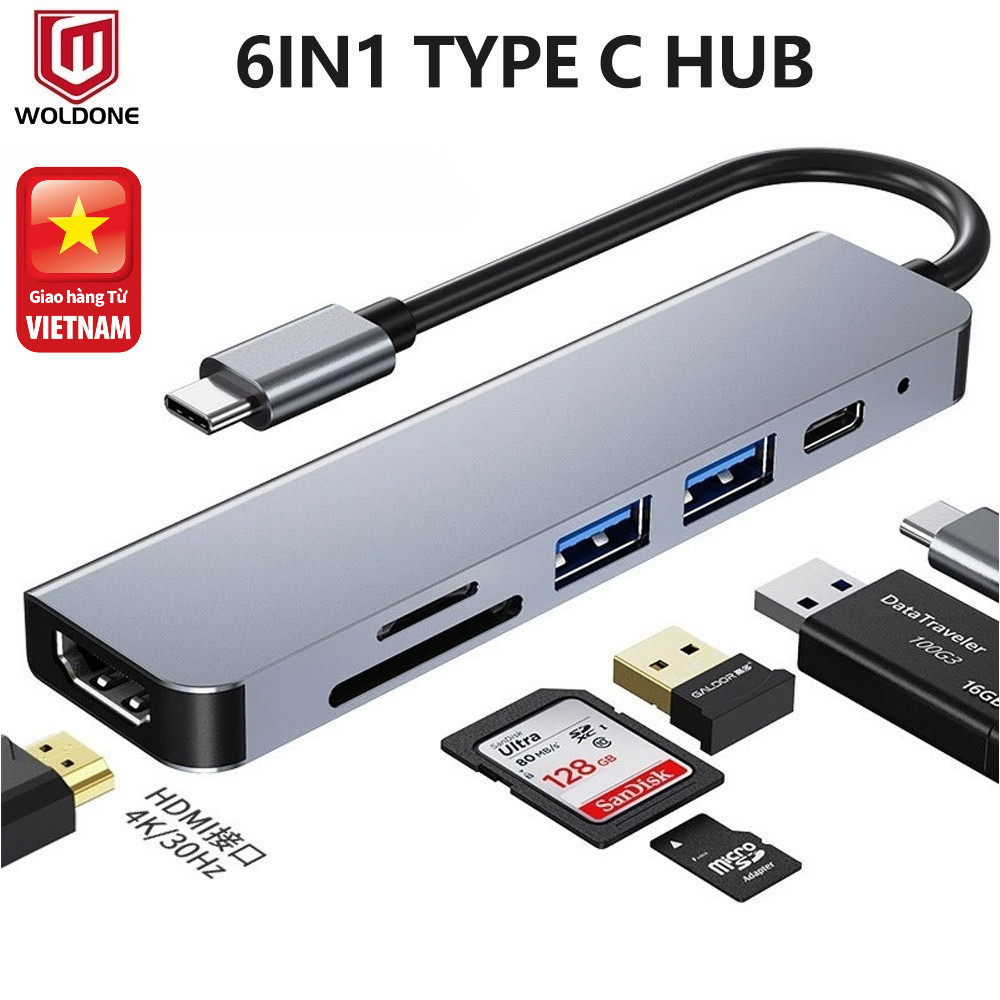 Trạm nối HUB Type C cho macbook Pro M4 M3 M2 M1 Air 13 15 inch 4K HDMI PD 100W USB 3.0