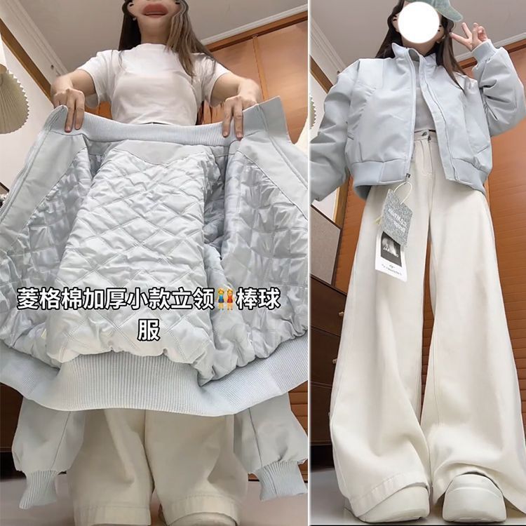 Áo khoác nữ Đồng phục bóng chày Quilted Tất cả trận đấu Phi công dày dặn Cao cấp Phong cách Hàn Quốc