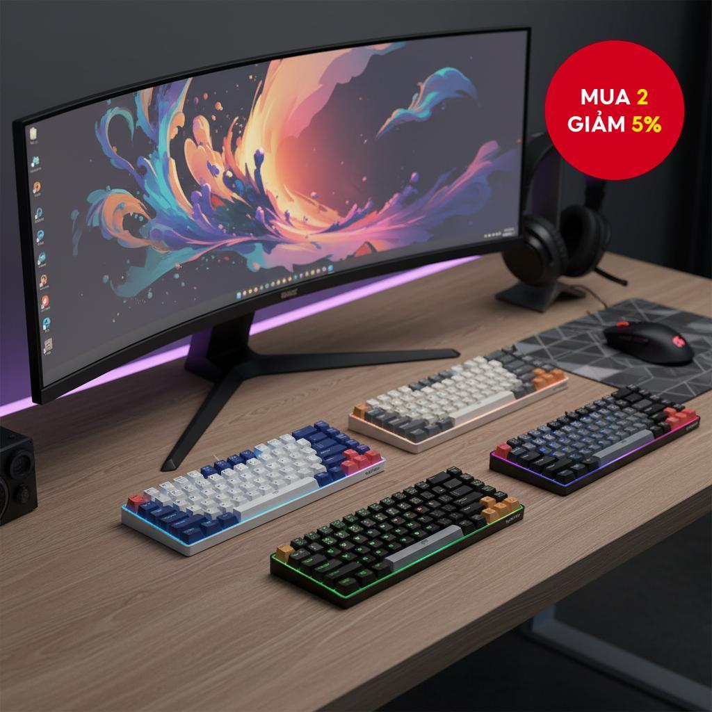 Leju K68 Bàn phím cơ chơi game không dây với 68 phím lập trình, đèn RGB, USB cho PC