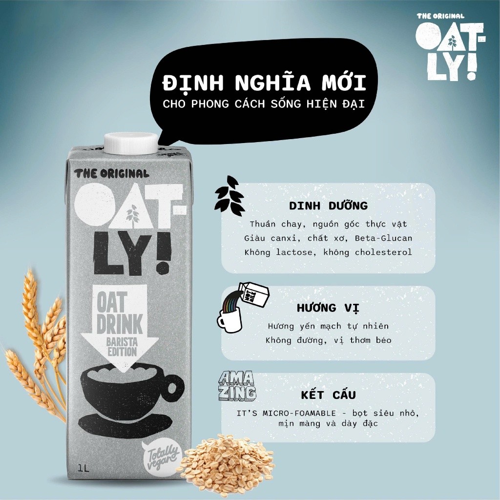 (Combo 2 Hộp) Sữa Yến Mạch Thuỵ Điển Oatly 1L - thơm ngon, dinh dưỡng