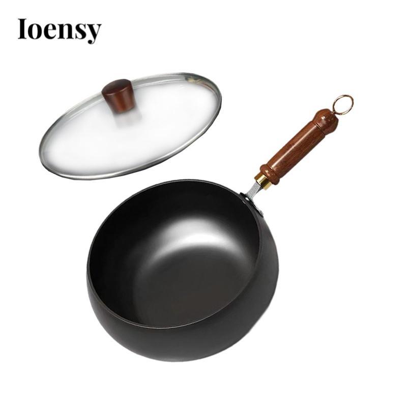 Ioensy 11 Inch Bok Pan Nấu Ăn Trung Quốc Bok Gas Nồi Bọc Tay Cầm Bằng Gỗ Chảo Chiên
