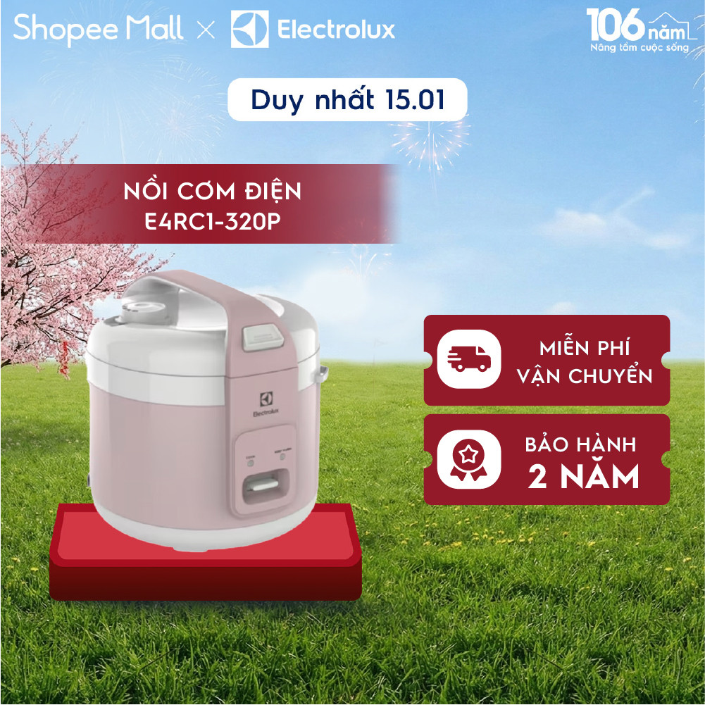Nồi cơm điện 1.8L Electrolux E4RC1-320P - lòng nồi chống dính, giữ ấm lâu, kèm xửng hấp