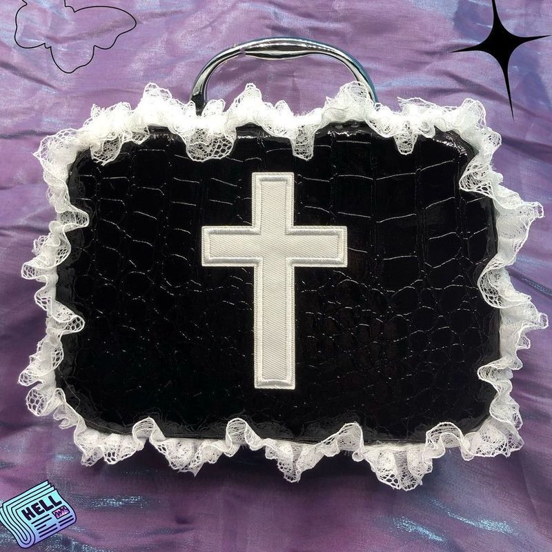 Tự Chế Chữ Thập Văn Hóa Châu Á Ren Túi Xách Gothic lolita Túi Đựng Mỹ Phẩm lolita Millennium Hot Gir