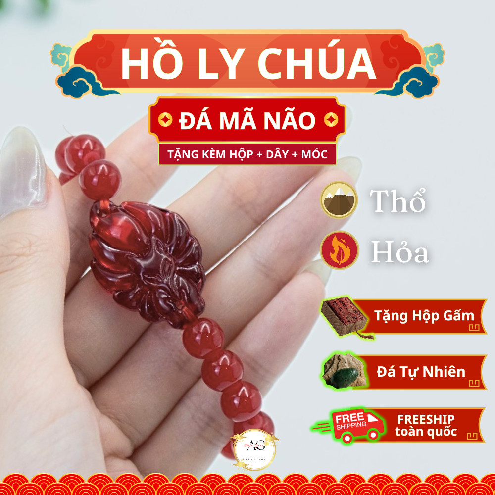 Vòng Tay Nữ, Lắc Tay,Trang Sức Phong Thủy Mặt Đá Mã Não Phong Thủy Hồ Ly Chúa ĐỎ Mệnh HỎA + THỔ