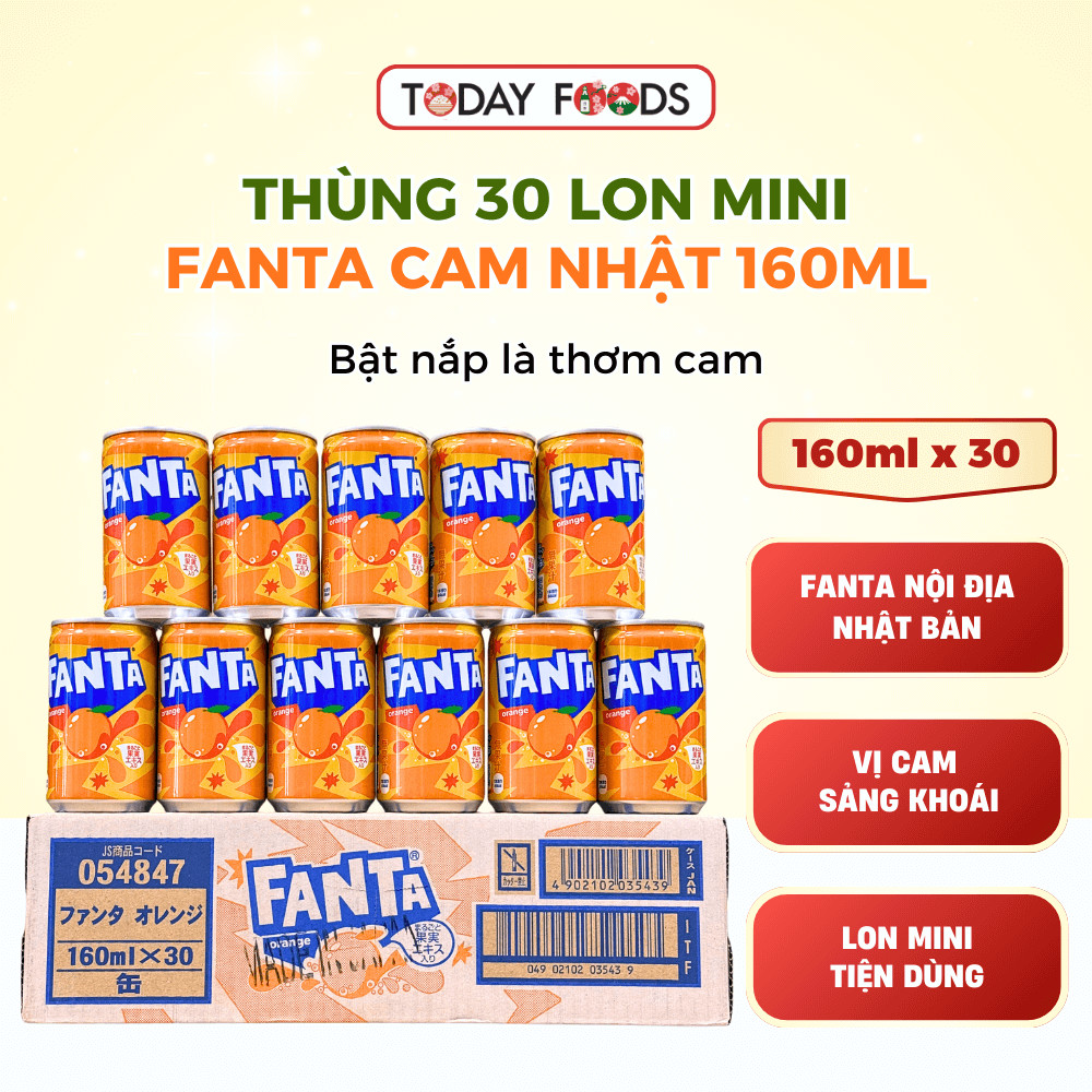 Fanta Cam Nhật 160ml - Thùng 30 lon mini | Nước ngọt có ga Fanta Orange [DATE T9/2026]