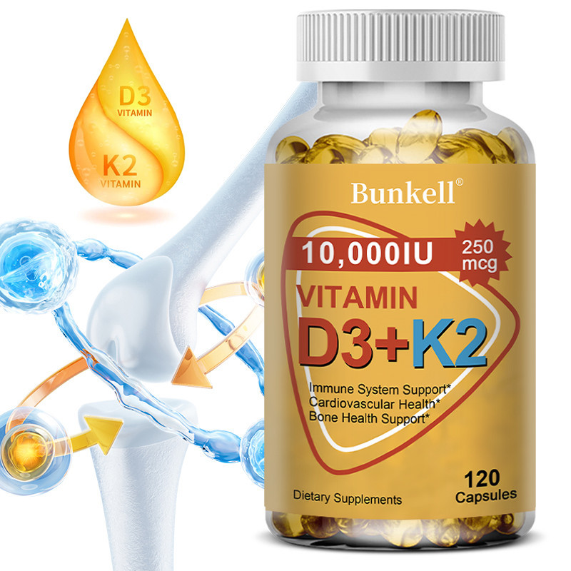 Viên nang Bunkell Vitamin D3 10000 IU, chứa 250 mcg Vitamin K2 (MK7), có lợi cho sức khỏe xương khớp