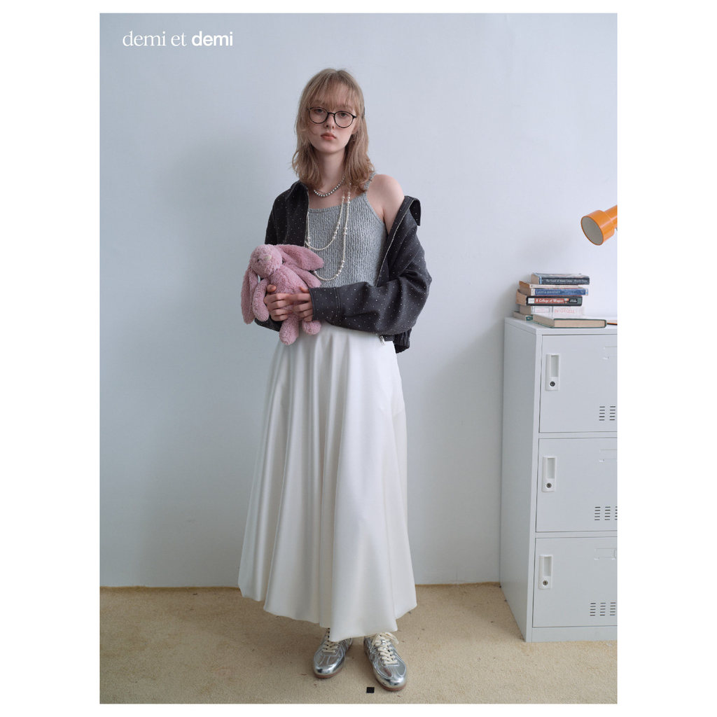 【demi et demi】váy nụ hoa nữ dáng dài tiểu thư váy xếp ly sang chảnh beauty  nụ trang trí ngọc trai ở