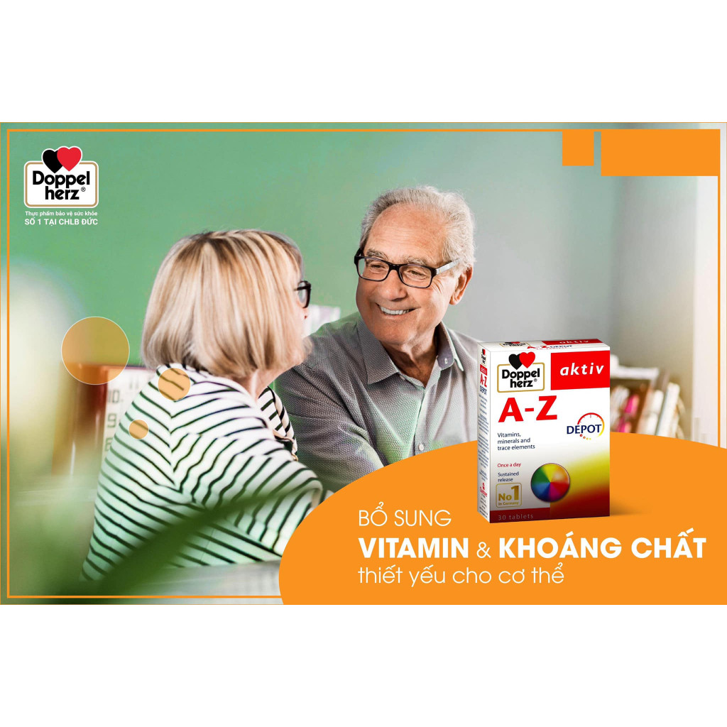 Viên uống Vitamin tổng hợp Doppelherz Aktiv A-Z Depot hỗ trợ sức khỏe, tăng đề kháng hộp 30 viên