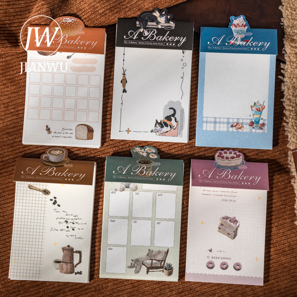 JIANWU A Bakery Shop Series Vintage Bánh Cà Phê Biên Giới Phong Cảnh Chất Liệu Cắt Dán Memo Pad Sáng