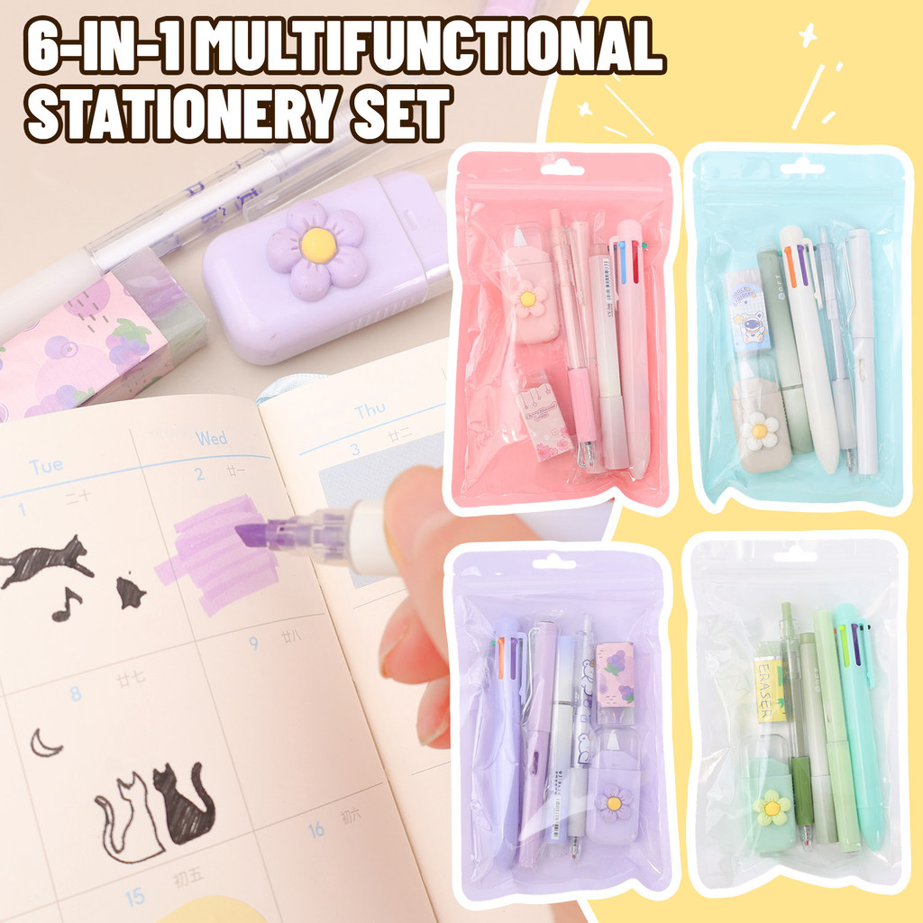 Bộ văn phòng phẩm nghệ thuật văn phòng trường học 1 / 2 / 3SETS | Bộ dụng cụ đa chức năng 6 trong 1 