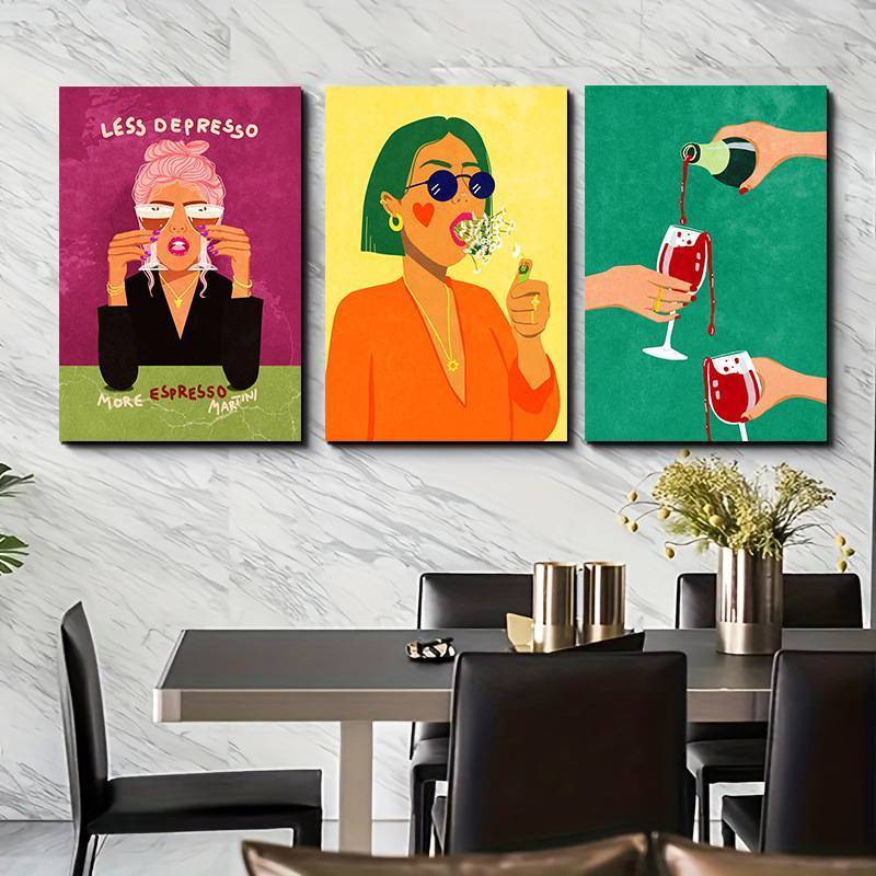 Bộ nghệ thuật Canvas nữ tính Funky Poster Dopamine đầy màu sắc để trang trí phòng ngủ gia đình