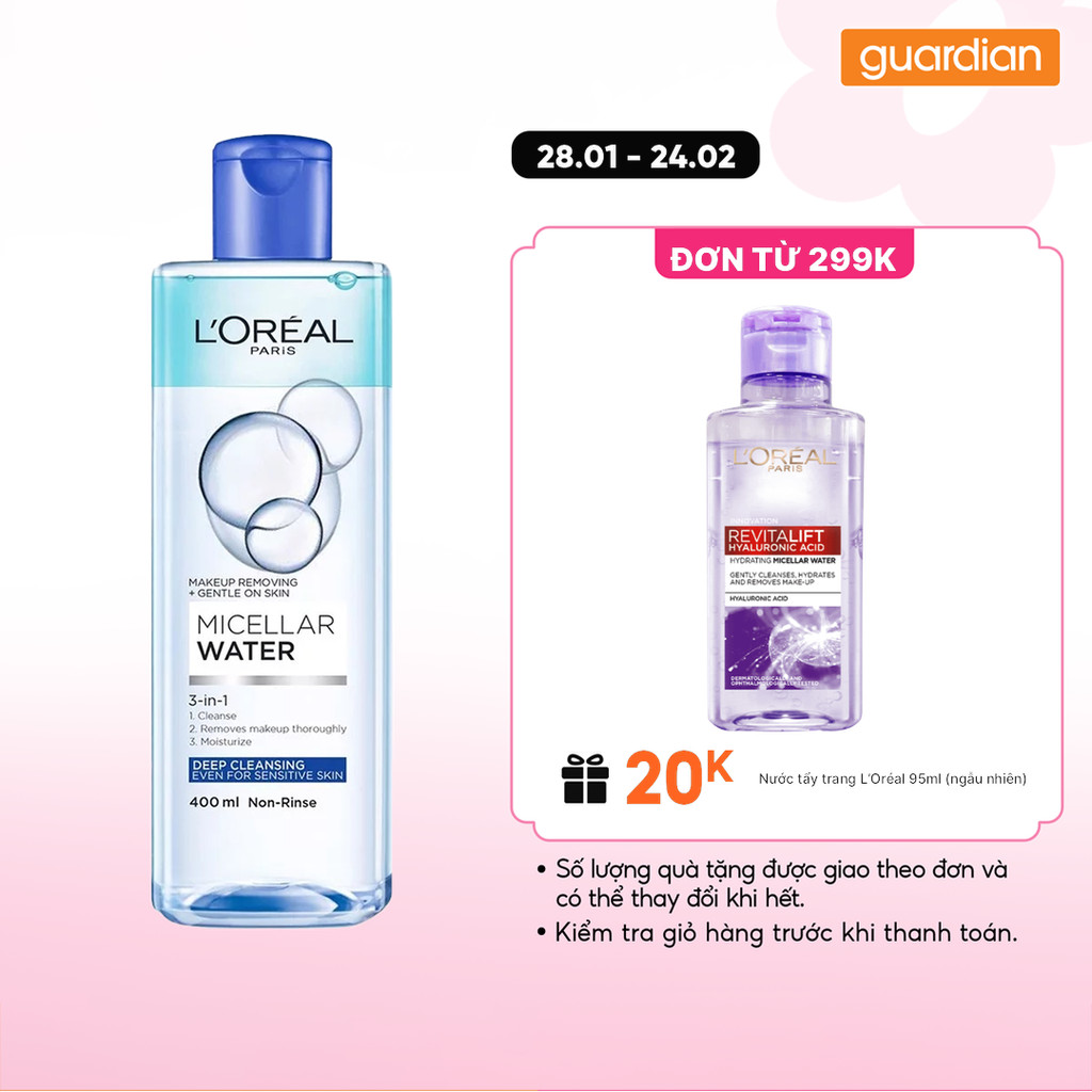 Nước Tẩy Trang 3 In 1 Micellar Làm Sạch Sâu L'Oréal Paris 400ml