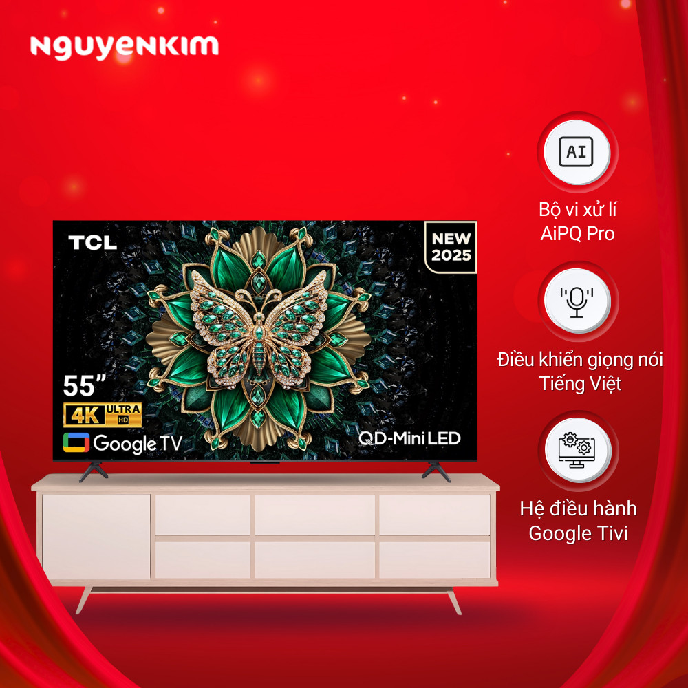 [Mới 2025] Google Tivi QD-Mini LED TCL 4K 55 inch 55C6K