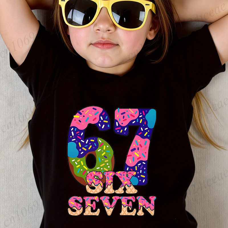Trẻ em Brainrot Style Six Seven 67 Graphic Shirt Hoạt hình dễ thương Áo thun ngắn tay