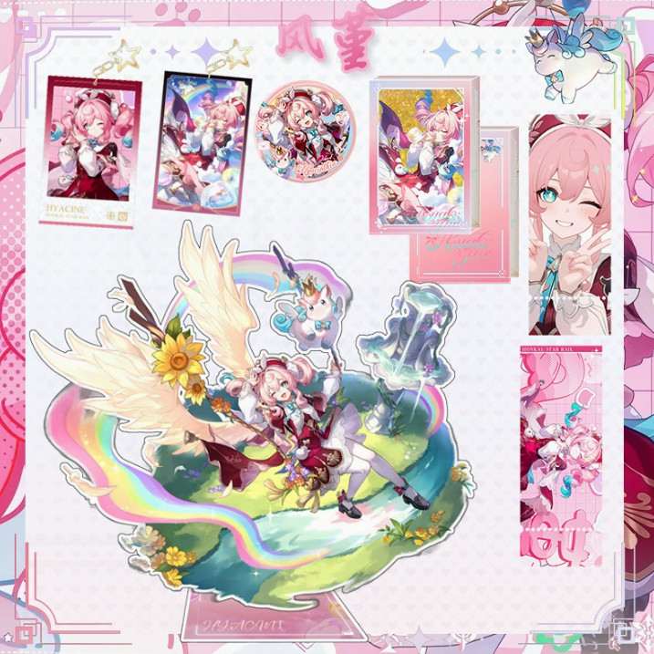 Set 8 món Hyacine Honkai Star Rail HSR standee móc khóa huy hiệu card acrylic tranh cát