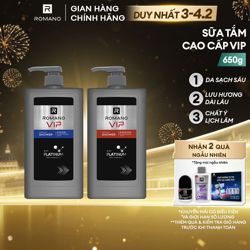 Sữa tắm nam cao cấp Romano VIP mạnh mẽ bí ẩn Passion / Vision 650g