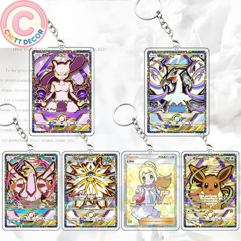 Mewtwo Ex Keychain PTCG Card Pocket Monster English Collection Prop Bag Decor Package Exquisite