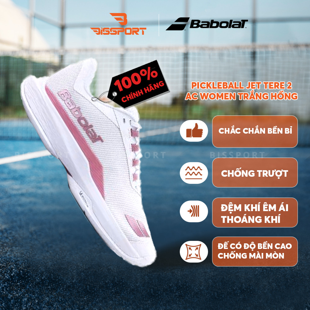 Giày Pickleball/Tennis BABOLAT JET TERE 2 ALL COURT WOMEN Trắng Hồng Chính Hãng - Đế Siêu Bám - Chắc