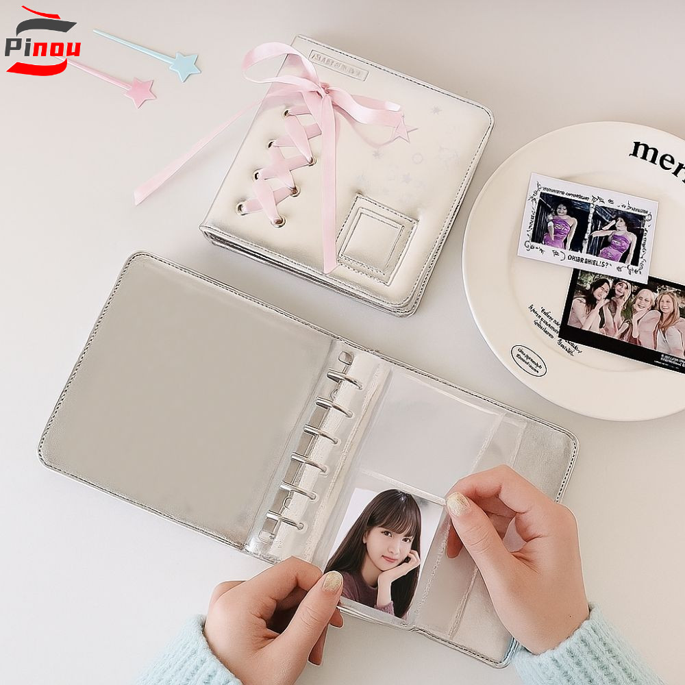 POOU Loose Leaf Album Bìa, Nơ Balletcore A5 / A7 Binder Notebook Cover, DIY Silver Silk Ribbon 6 Rin