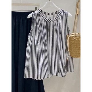 Retro Áovest Nữ Sọc Dọc Đen Trắng Không Tay từ Cotton và Lanh - Phong Cách Mới Mùa Hè