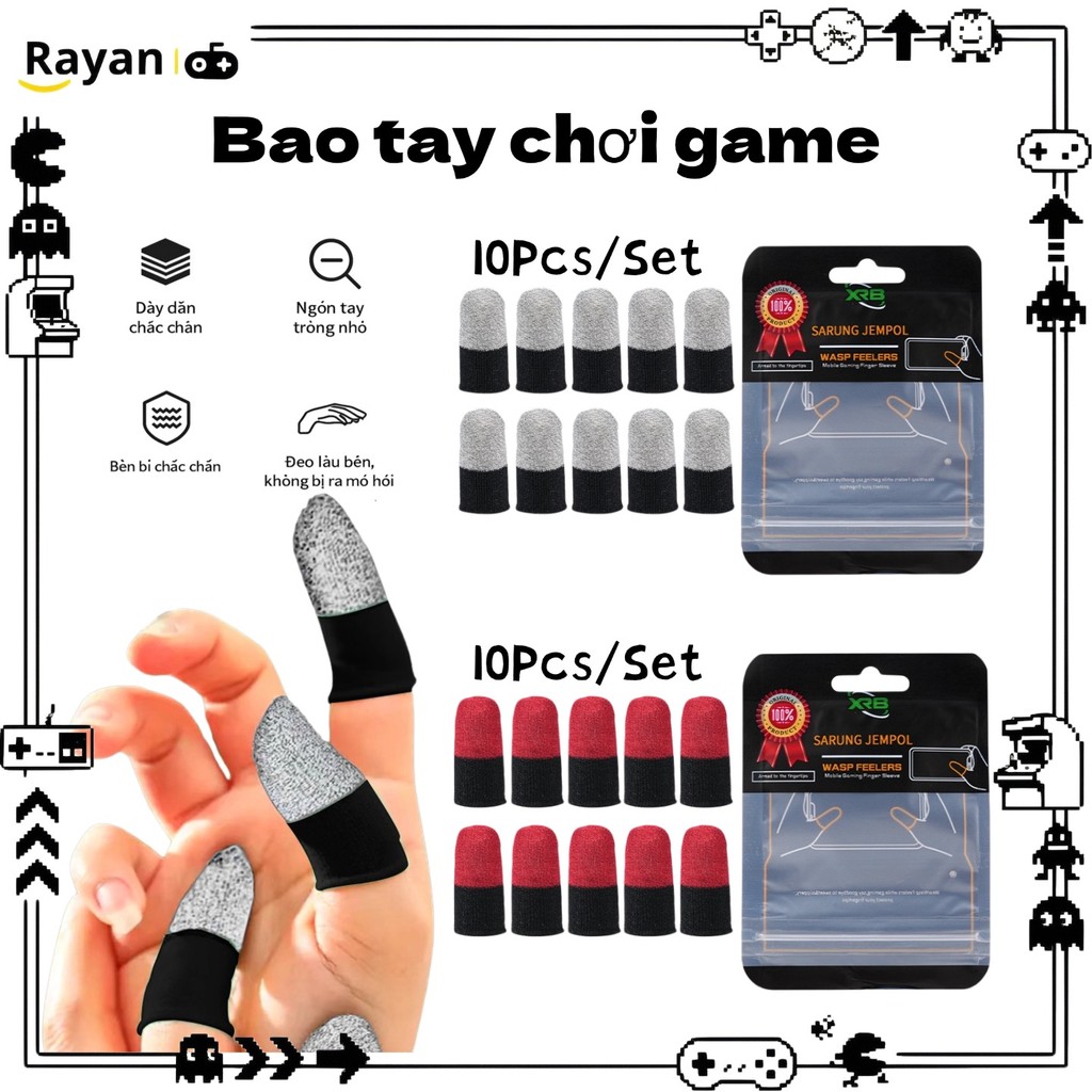 10pcs Cặp găng ngón tay/ Đôi găng tay chơi game tử chống trượt Mũ ngón tay màu kép lợi dành cho điện thoại di động