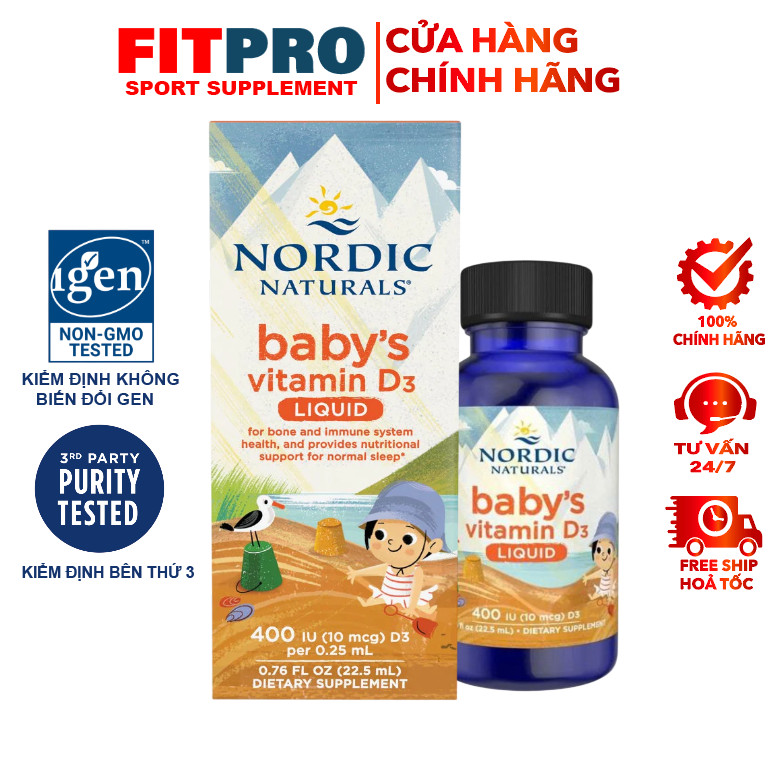 Nordic Naturals Babys Vitamin D3 Liquid (22,5ml) Bổ Sung Vitamin D3 Phát Triển Xương & Răng Cho Bé 0