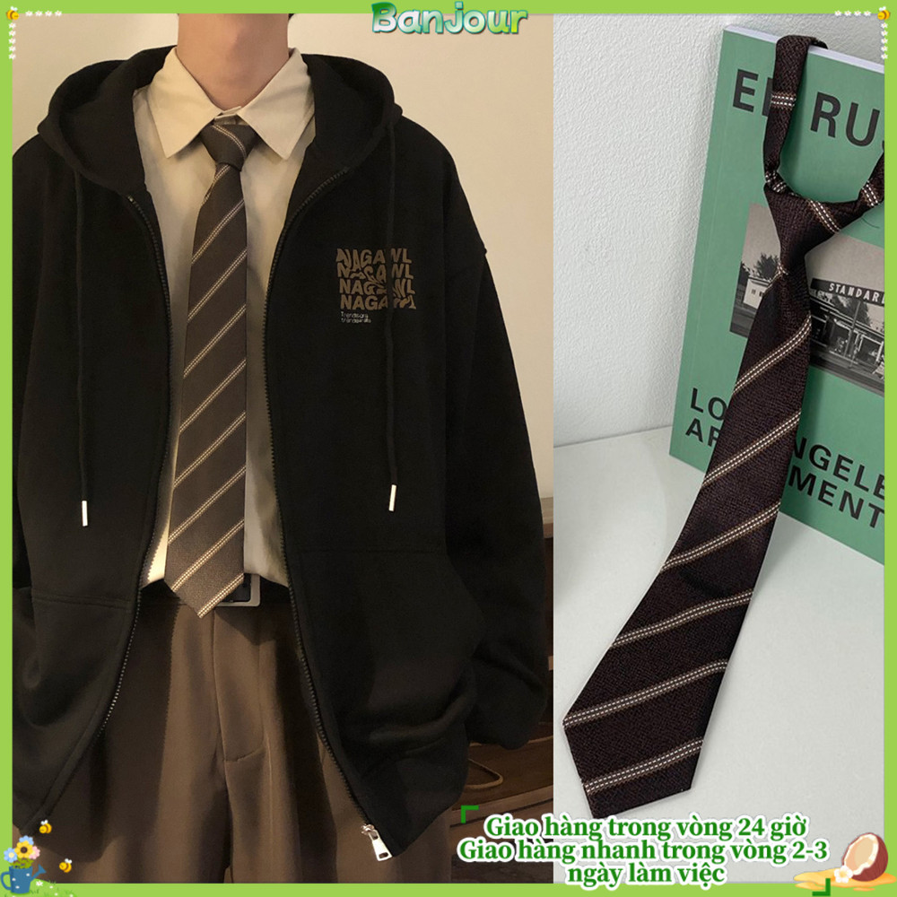 Cà vạt cà vạt sọc màu nâu cổ điển có dây buộc có thể điều chỉnh phù hợp với phụ kiện dành cho nam giới