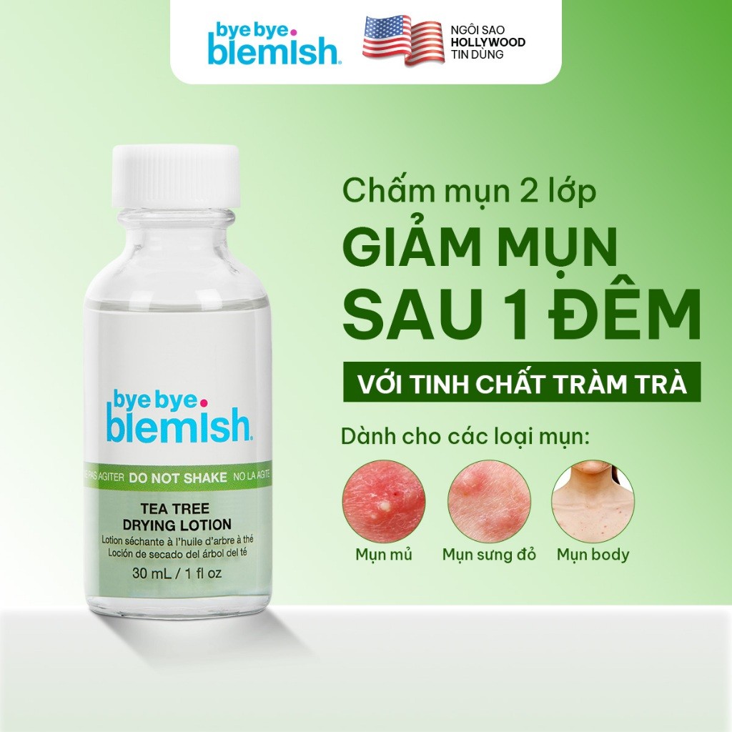 Chấm mụn Tràm Trà dành cho mụn viêm, mụn body Bye Bye Blemish Tea Tree Drying Lotion 30ml
