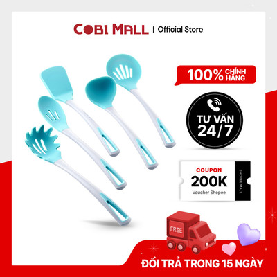 Bộ dụng cụ 5 món silicon SUNRISE (xẻng chiên, xào, vá múc canh, vá dài, phết) - Màu xanh