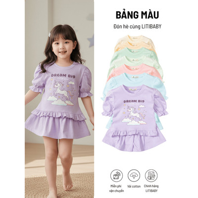 Bộ ngắn tay chân váy bé gái LITIBABY size từ 2 đến 10 tuổi